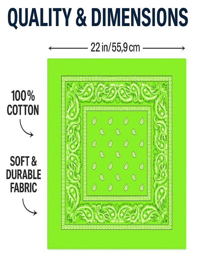 SUNRIBE Paisley Bandanas 3-Pack - 100% Cotton 21x21 Inch (Fluorescent Green) - Image 5